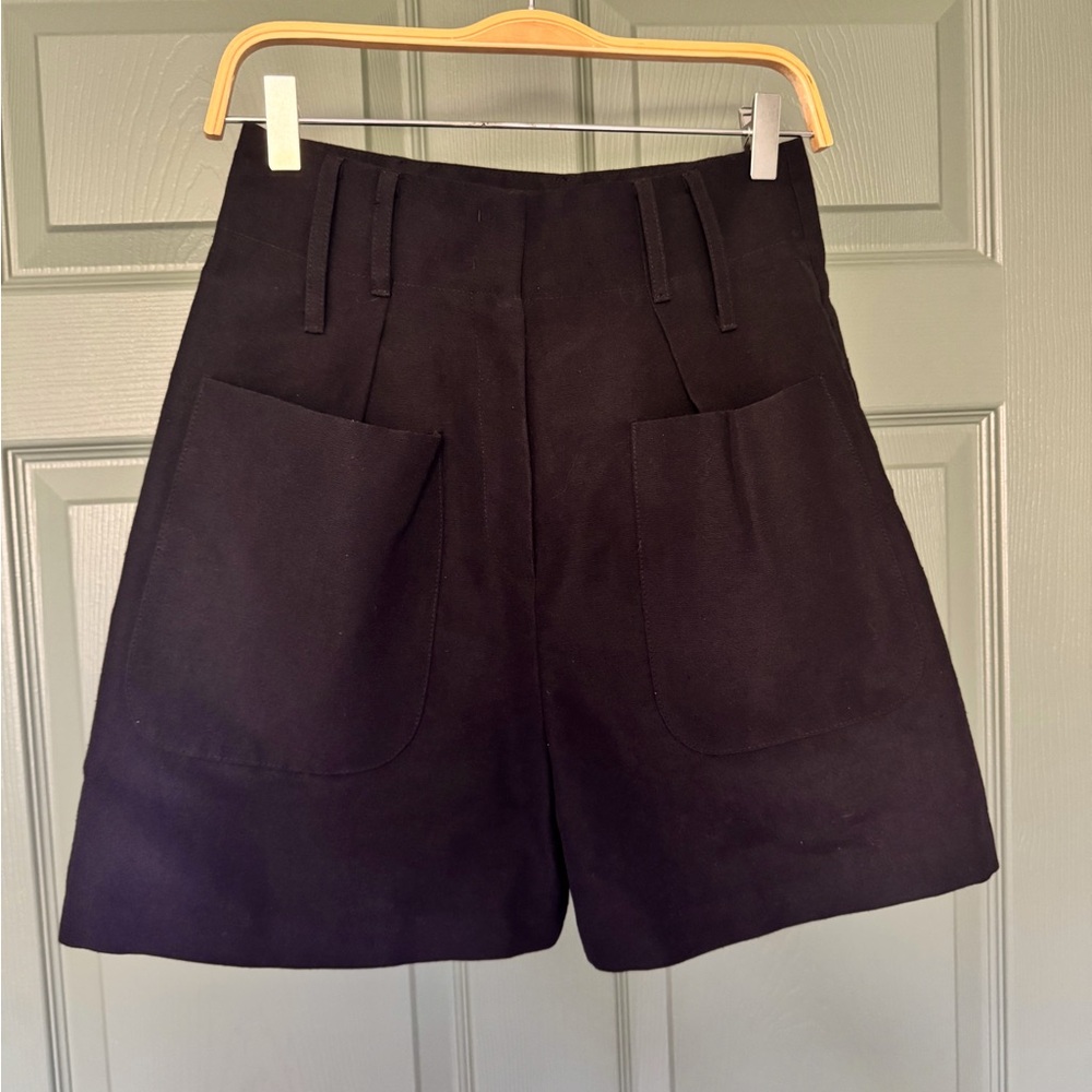 CO COLLECTIONS $500 STRUCTURED HIGH WAIST ELEVATED DRESSY BLACK A-LINE SHORTS